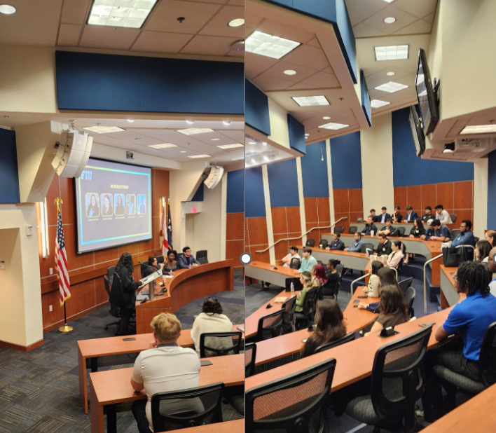 Students gathered in GC 150 for the alumni panel.